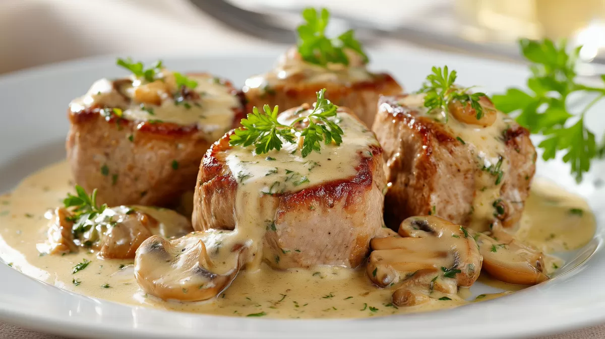 Schweinefilet in Sahnesauce mit Champignons