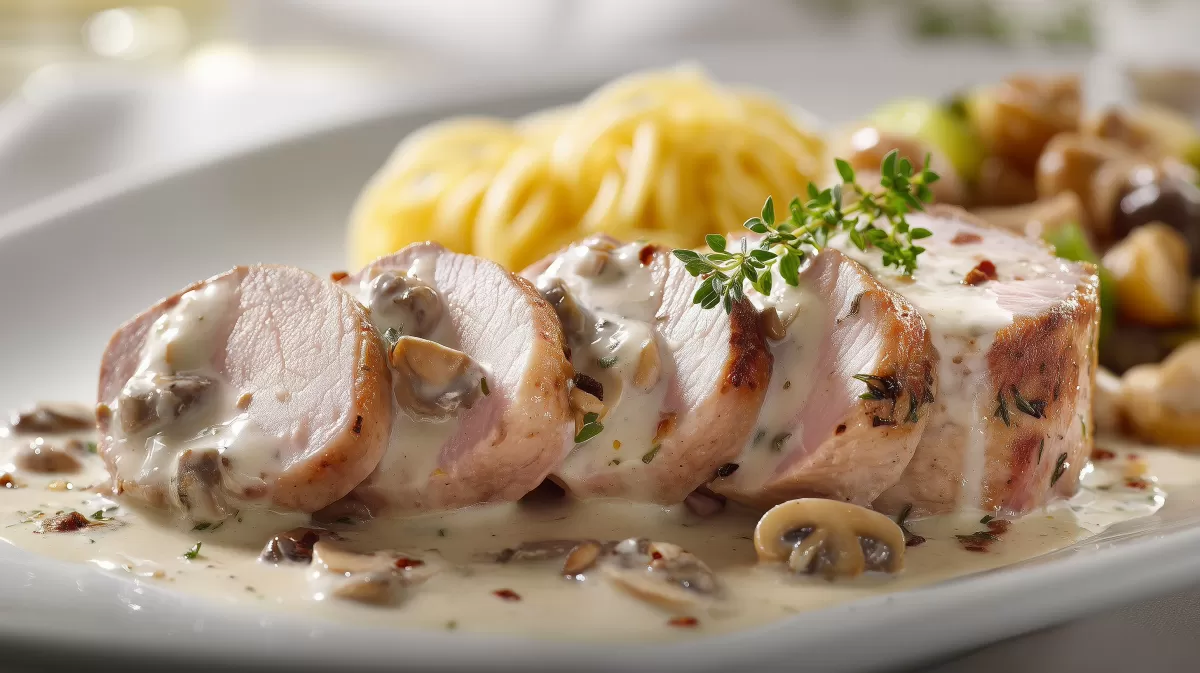 Schweinefilet in Sahnesauce mit Pilzen und Kartoffeln