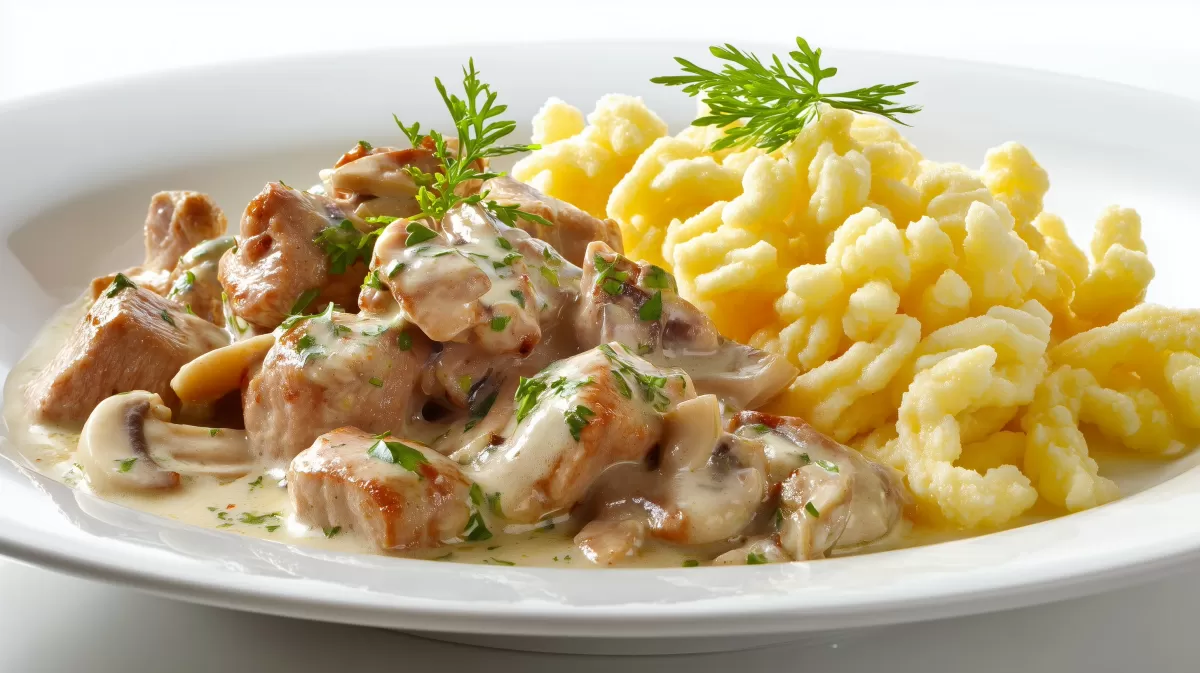 Schweinegeschnetzeltes mit Rahmsauce und Spätzle