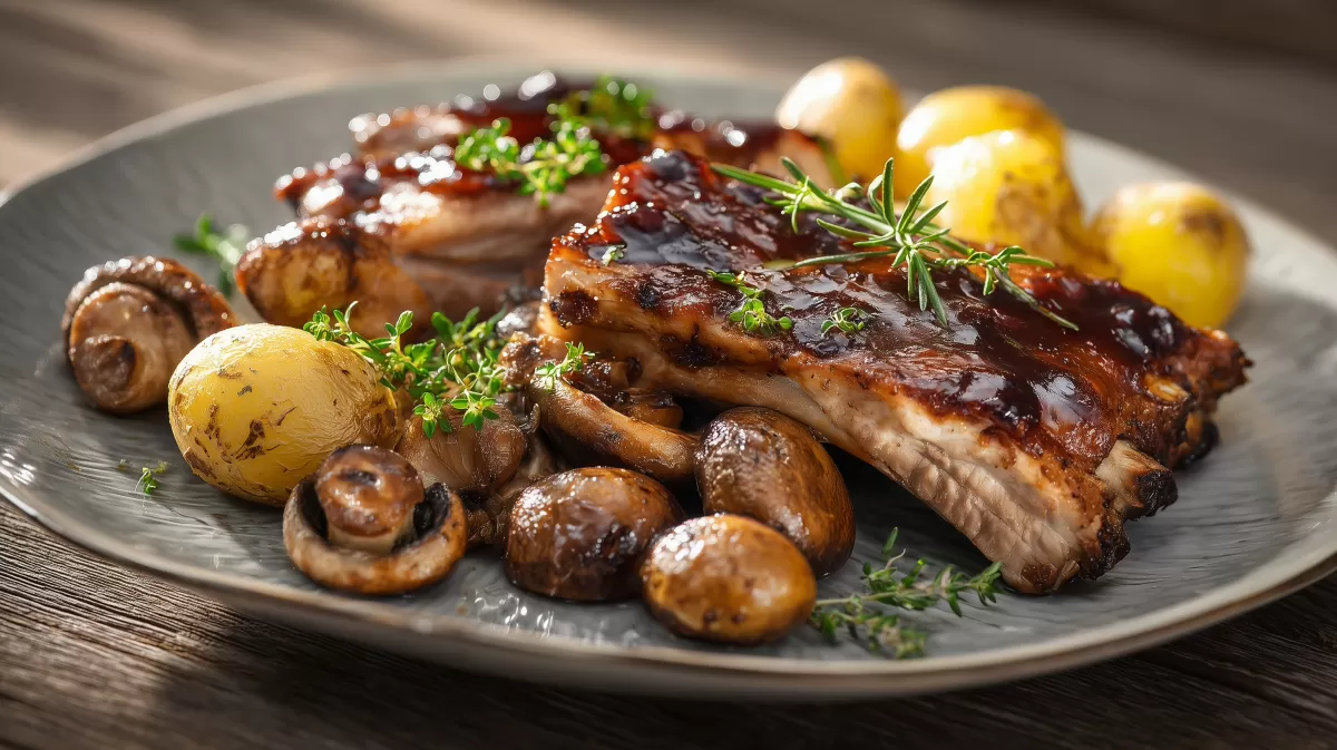 Schweinerippe mit Pilz Kartoffelgemüse