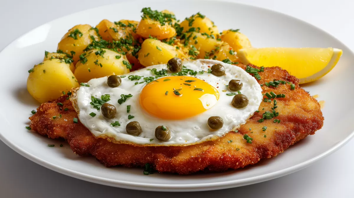Schweineschnitzel Holstein mit Spiegelei und Kartoffeln