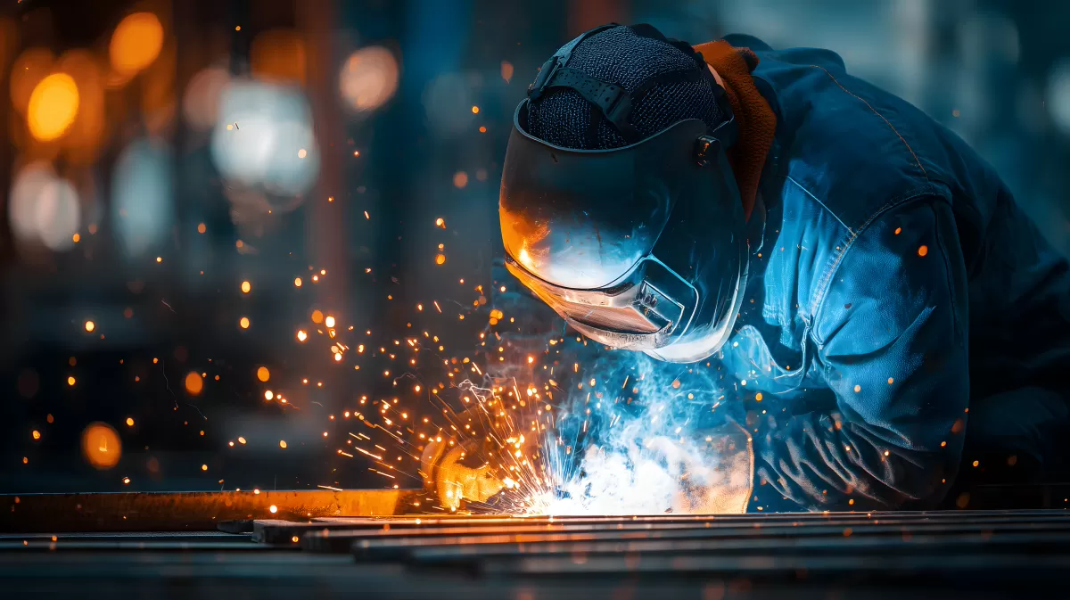 Schweißer bei der Arbeit mit starken Funkenflug