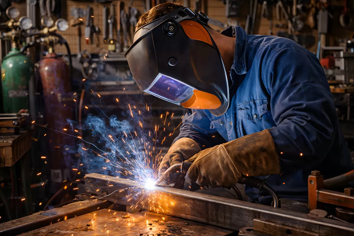 Schweißer in Aktion: Funkenflug und Präzision in der Werkstatt