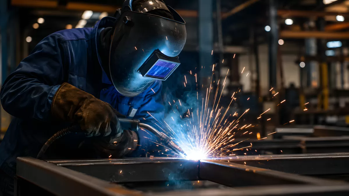Schweißfunken sprühen in der Werkstatt