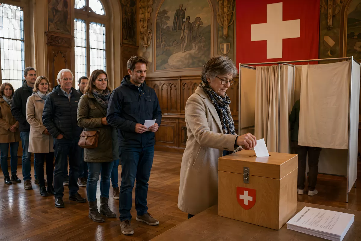 Schweizer Bürger werfen Stimmzettel in Urne