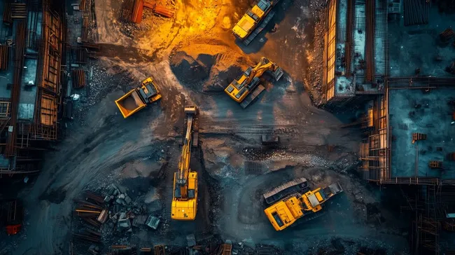 Schwere Baumaschinen bei der Arbeit auf der Baustelle