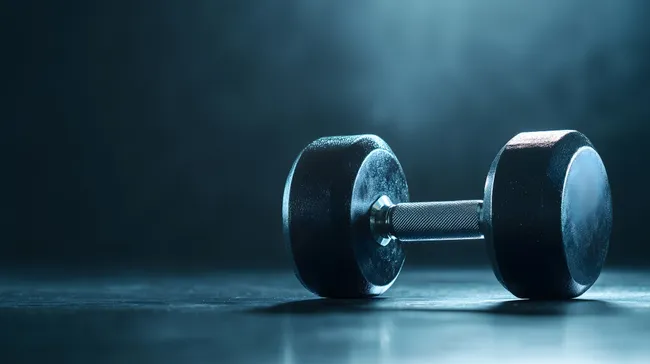 Schwere Hantel im Fokus auf dunkler Oberfläche