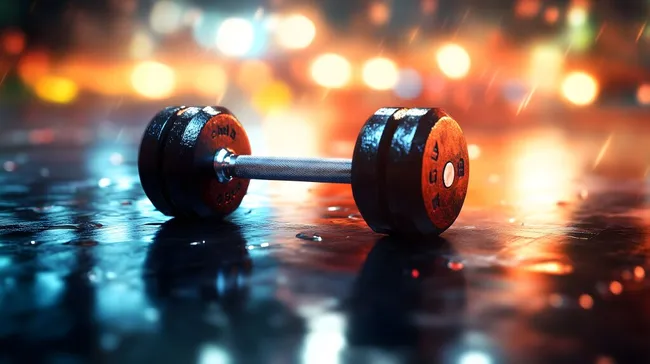 Schwergewichts-Hantel auf glitzerndem Fitnessboden