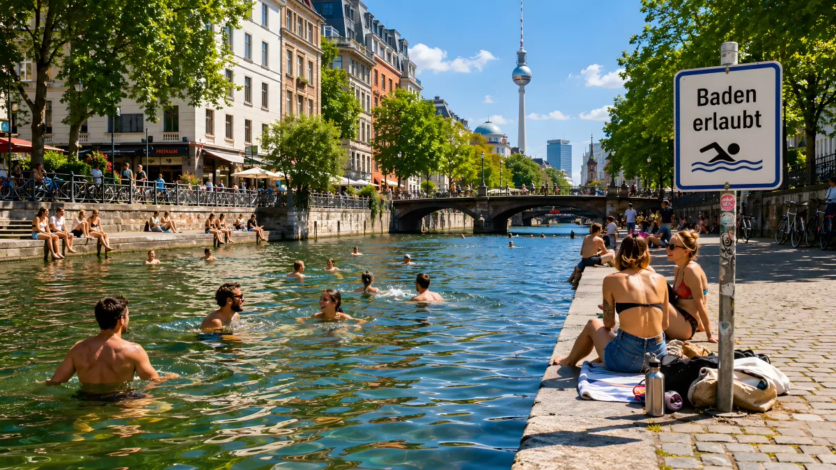 Schwimmen im Berliner Kanal an einem Sommertag