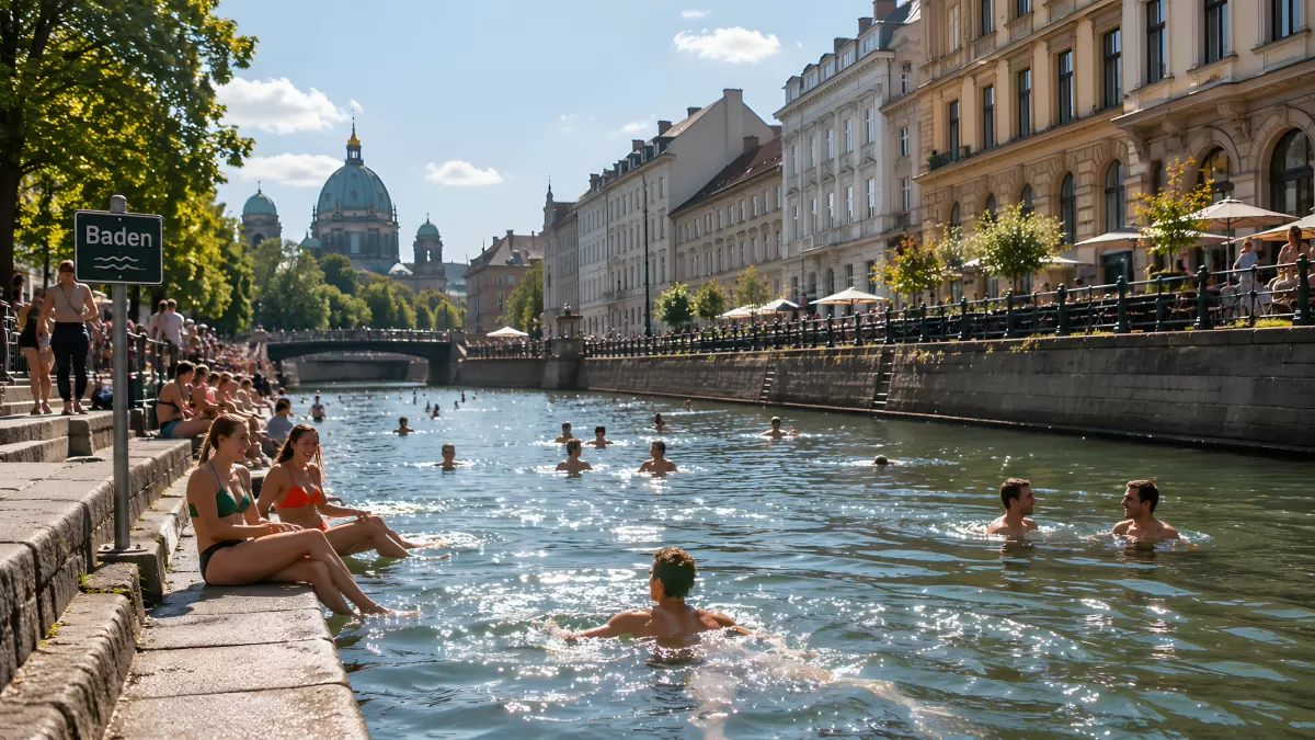 Schwimmen im Stadtkanal Berlin an einem Sommertag