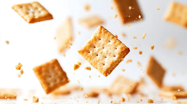 Schwimmende knusprige Cracker mit goldenen Krümeln