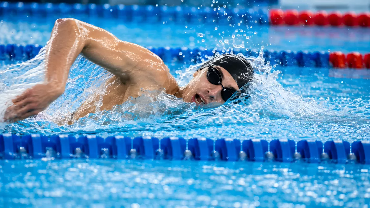 Schwimmer im Wettkampf beim Kraulen im Becken