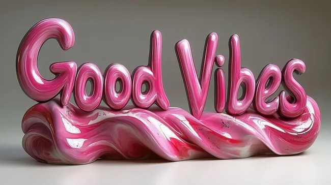 Schwungvolle rosafarbene Grafik 'Good Vibes'
