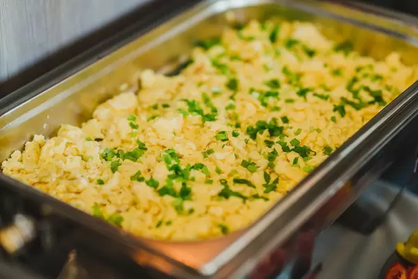 Scrambled Egg With Green Onions Served In Hotel