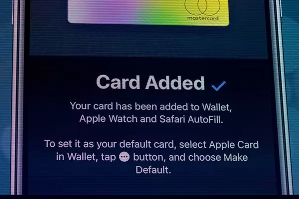 Screen showing the display of an iPhone in the process of adding an Apple Card to the Wallet app
