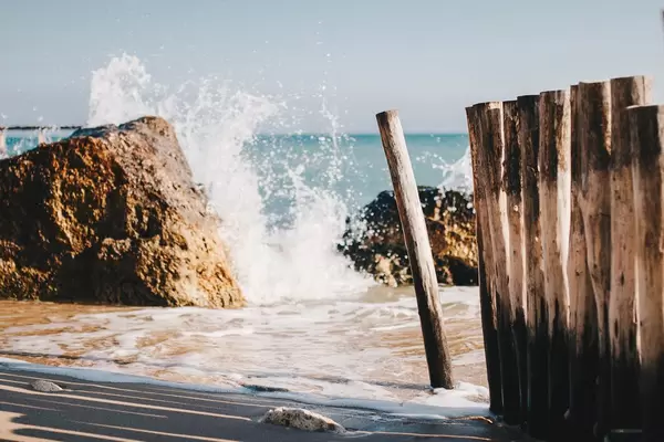 Sea waves crashing in the rocks. Landscape