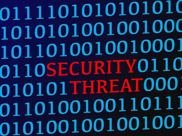 Security threat red text between blue binary data on screen