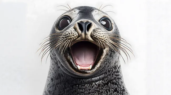 Seehund mit weit geöffnetem Maul, nahaufnahme