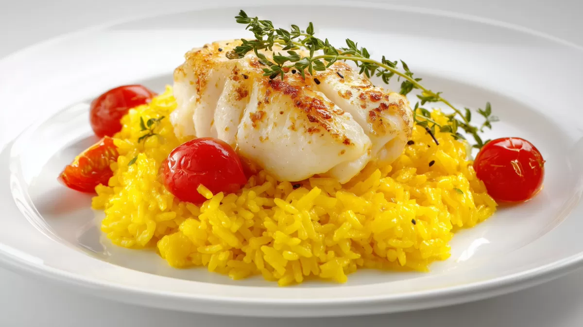 Seeteufel gebraten mit gelbem Safranreis