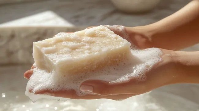 Seifenstück in schäumenden Händen