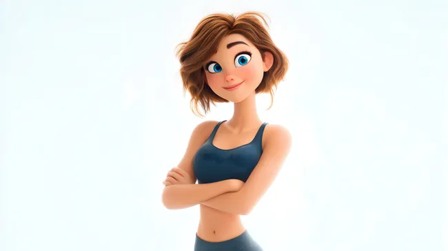 Selbstbewusste Fitnessfrau mit schulterlangem Haar