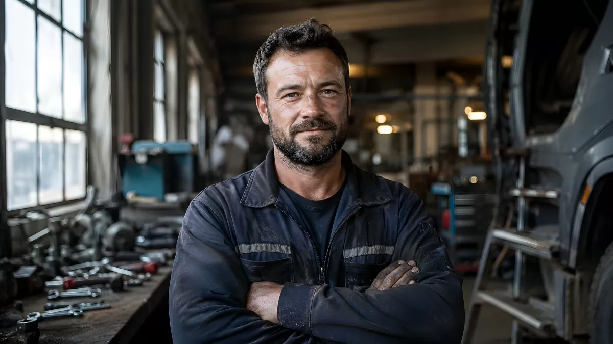 Selbstbewusster Mechaniker in einer Werkstatt