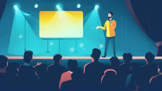 Selbstbewusster Redner hält Präsentation vor Publikum