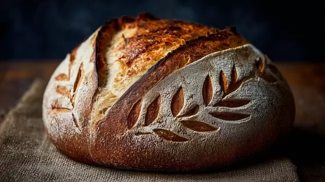 Selbstgebackenes Brot mit Blattmuster