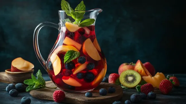 Selbstgemachte Fruchtlimonade mit Beeren und Zitrusfrüchten