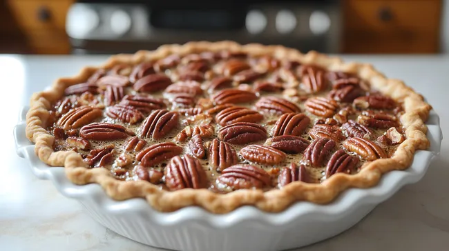Selbstgemachte Pekannuss-Tarte in Servierform