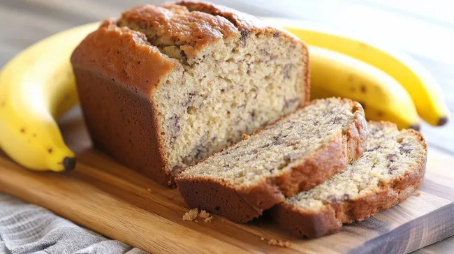 Selbstgemachtes Bananenbrot auf Holzbrett