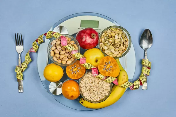 Selection of organic fruits and nuts for weight loss