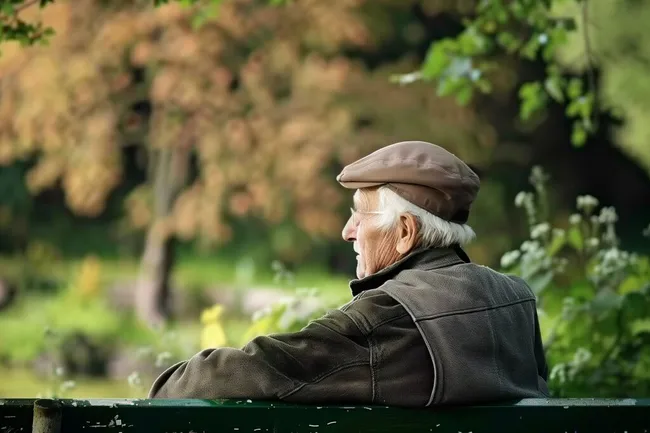 Senior genießt Ruhestand in Parkbank