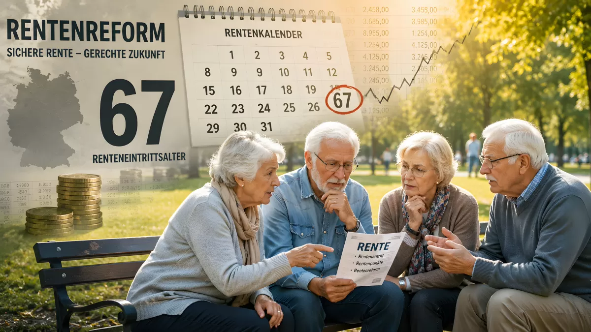 Senioren diskutieren Rentenreform im Park – Alter 67