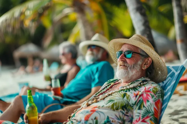 Senioren genießen Sommerurlaub am Tropenstrand