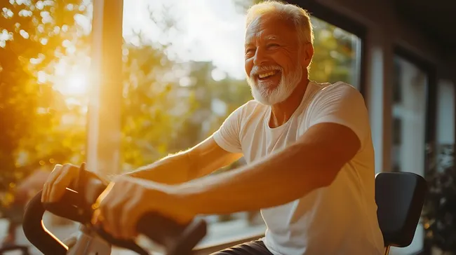 Seniorenaktivität auf Heimtrainer in der Natur