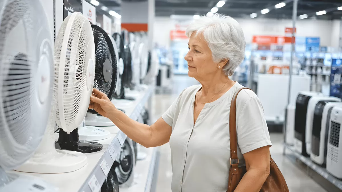 Seniorin kauft Ventilator im Elektrofachmarkt