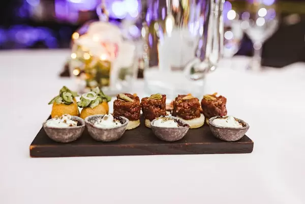 Served Banquet With Meat And Cream Appetizers