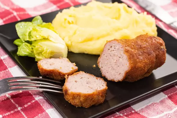 Served meal with minced meat Meatballs and Mashed Potatoes