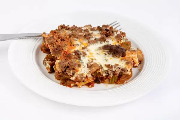 Served Pie with Eggplant Leek Paprika and Minced Meat