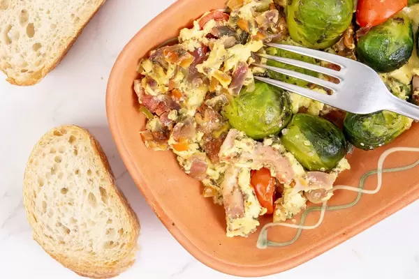 Served Vegetables with Bacon and Brussel Sprouts