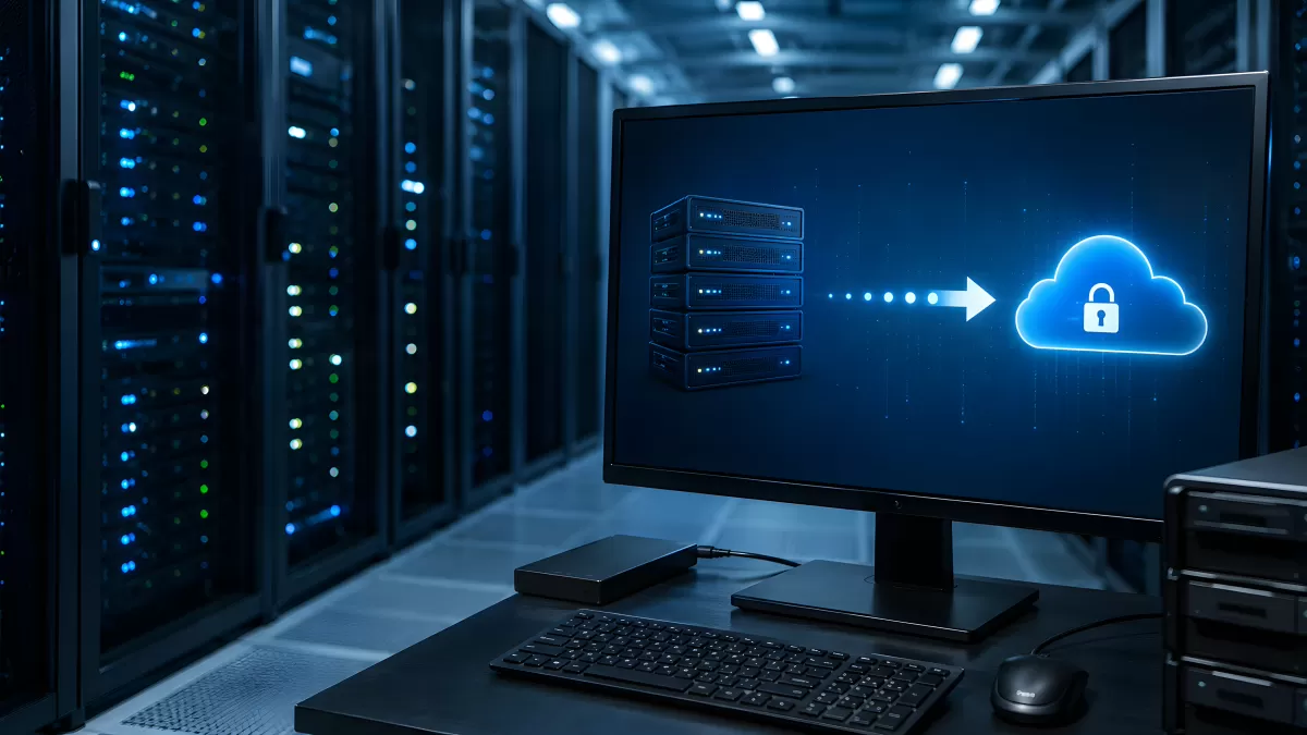 Serverraum mit sicherer Cloud-Verbindung im Rechenzentrum