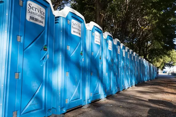 Service sanitation - mobile toilet cabins in a row