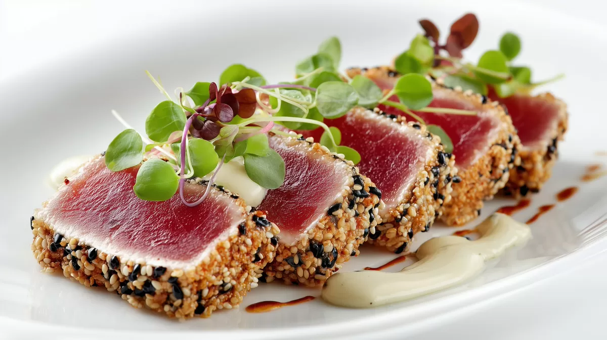 Sesam-Thunfisch mit Wasabi-Mayo photorealistisch