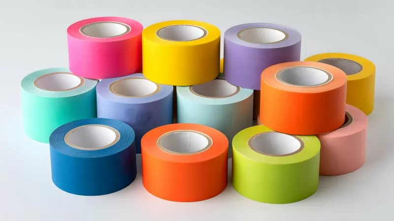 Set bunter Klebebänder auf weißem Hintergrund