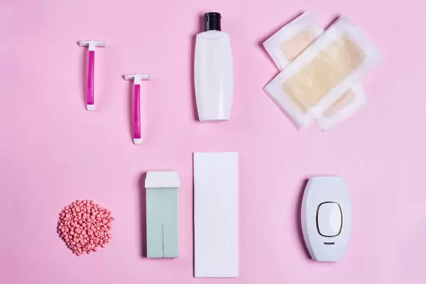 Set for hair removal on bright color background