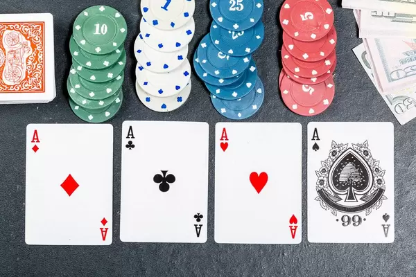 Set for playing poker on a black background
