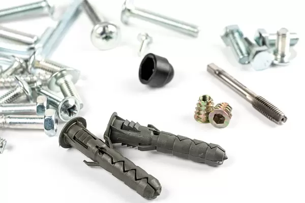 Set of furniture accessories on white