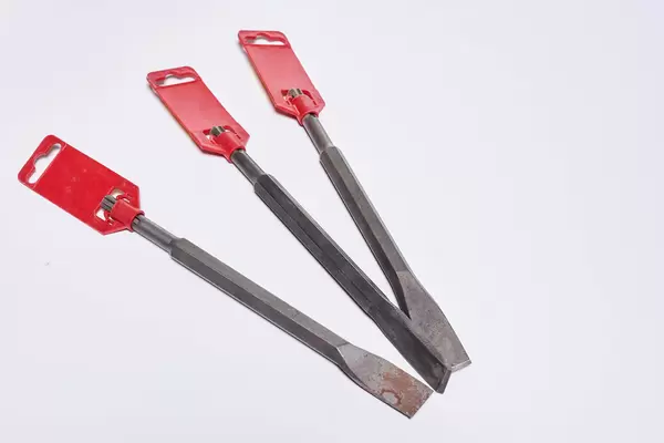 Set of hammer drill bits on white