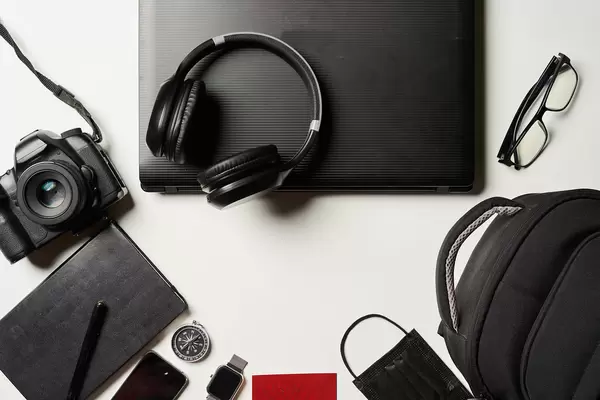 Set of trip stuff on white background